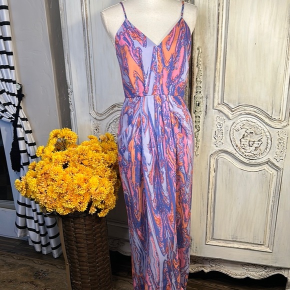 Chelsea . 28 Vibrant Swirl Maxi Spaghetti Strap Wasted 
Dress - Picture 1 of 11